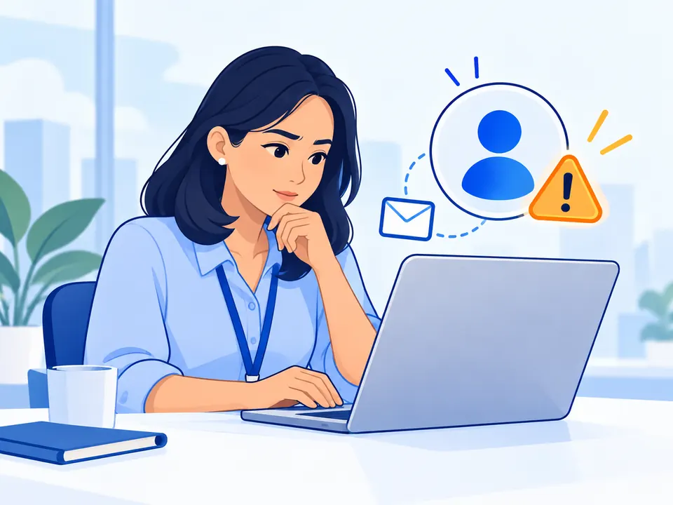 An employee reviews unexpected account activity on a work laptop.