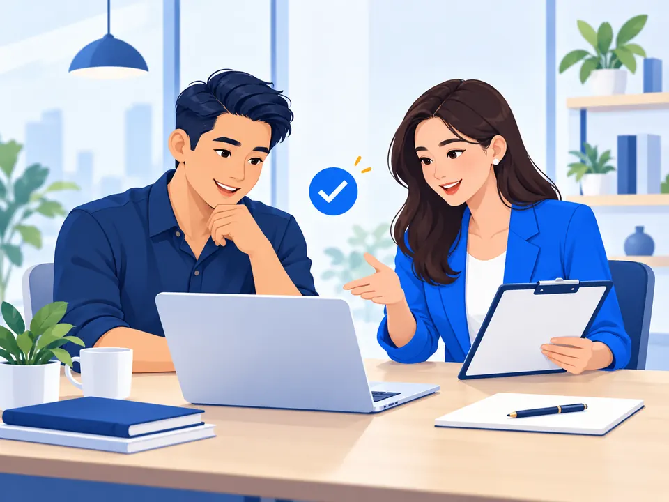 A business owner discusses priorities with an adviser.